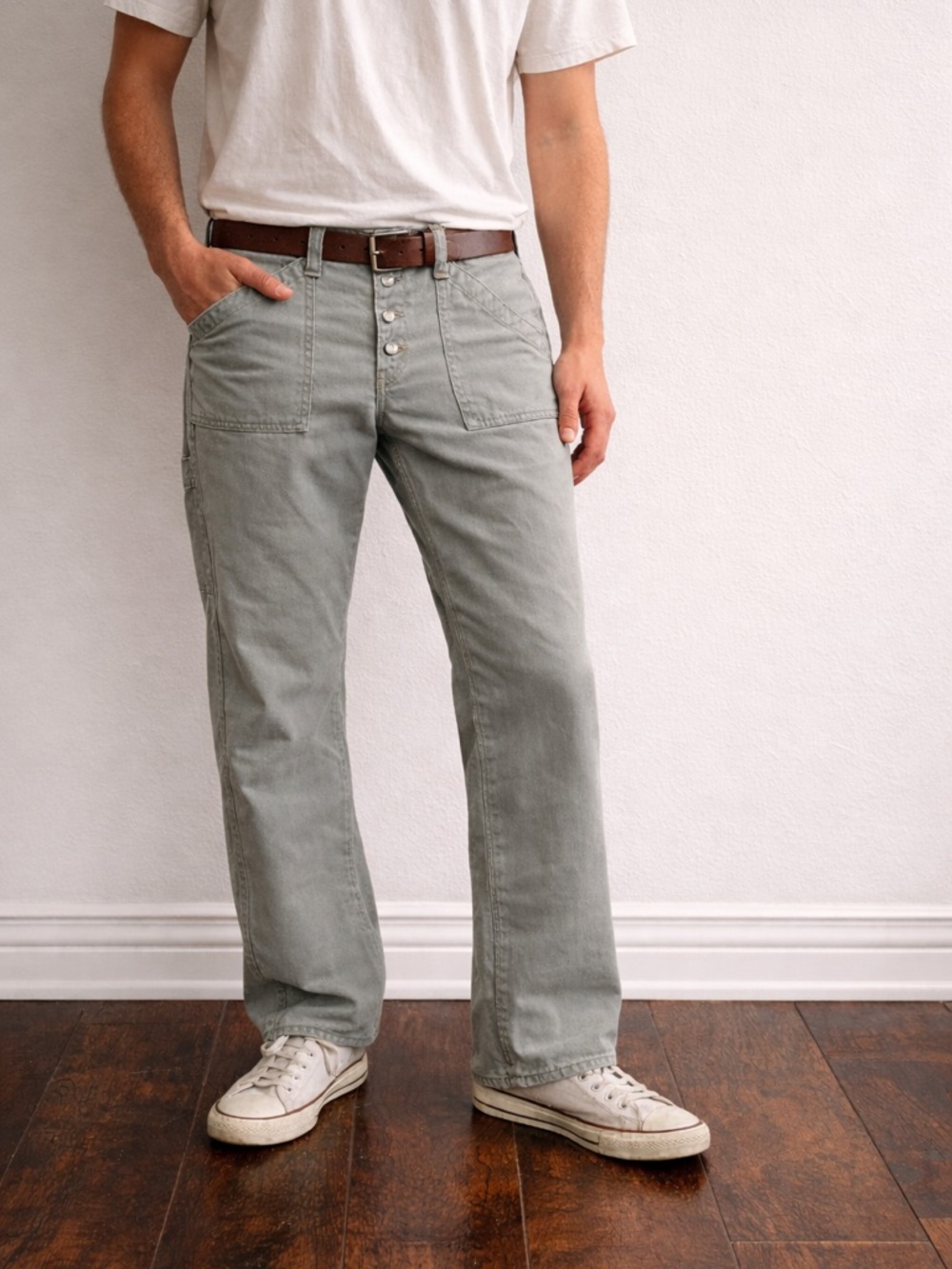 Vintage 80s Carpenter Pants USA Made Sage Green Workwear Utility Straight Leg